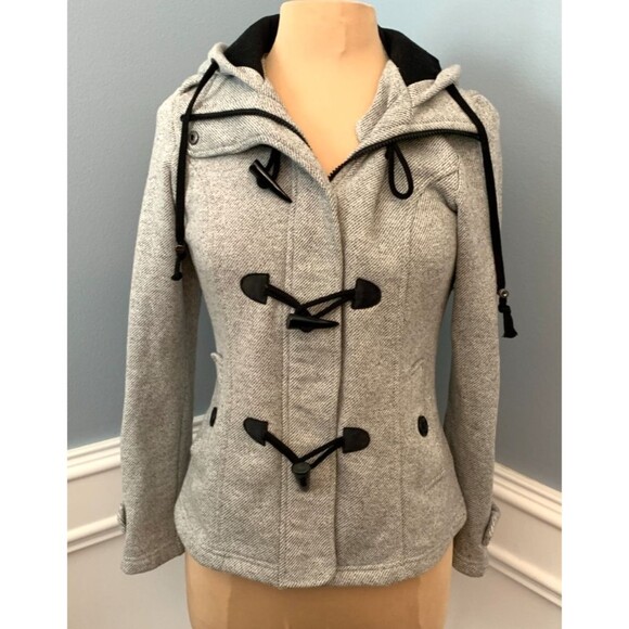 Sebby Coat Womens SP Petite Tweed Hooded Toggle Duffle Peacoat Fleece Lined Zip - Picture 1 of 10